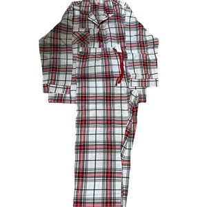 Unisex XL pajamas set white/red plaid 100% cotton Holiday pant long sleeve New